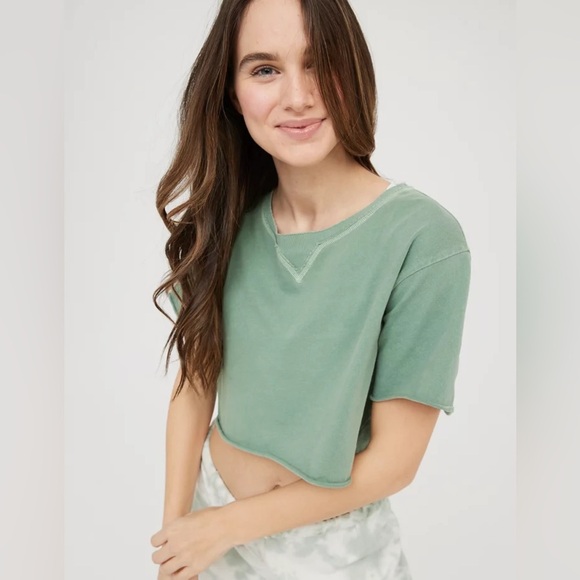 Offline by Aerie Oversized Lightweight Slouchy Green T-Shirt Size XL - Picture 3 of 9